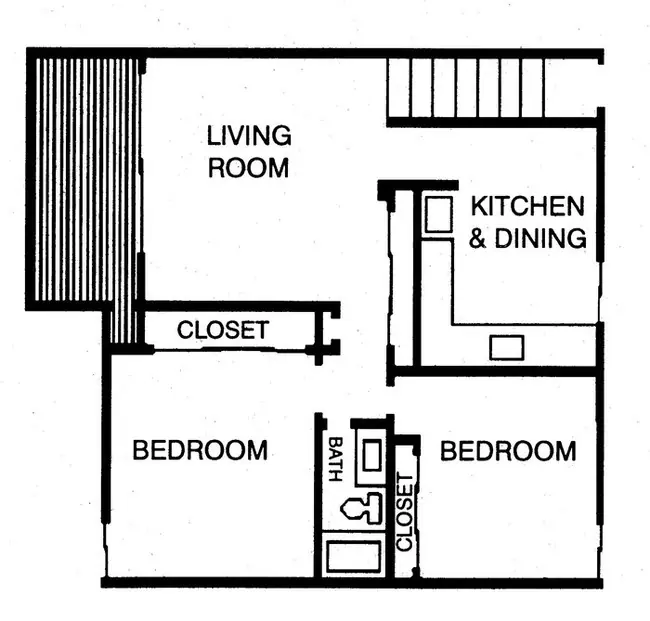 2 Bed 1 Bath First Level LYN-01 floor plan